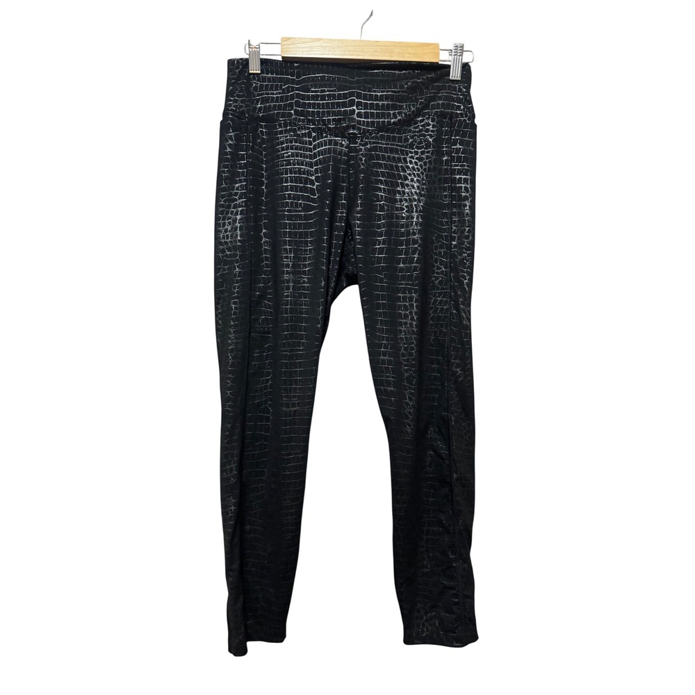 PINK Leggings Women L Black Excellent Metallic Croc Skin Ultimate High Waist
